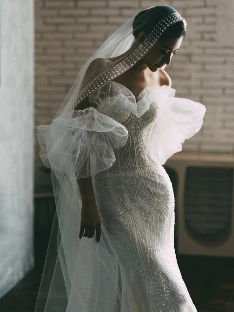 時(shí)尚釘珠長款拖尾韓式新娘結(jié)婚拍照大頭紗樣片拍攝舞臺(tái)走秀道具紗