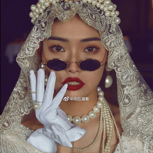 包邮复古宫廷蕾丝头纱白色香槟色新娘结婚拍照摄影造型配饰软纱