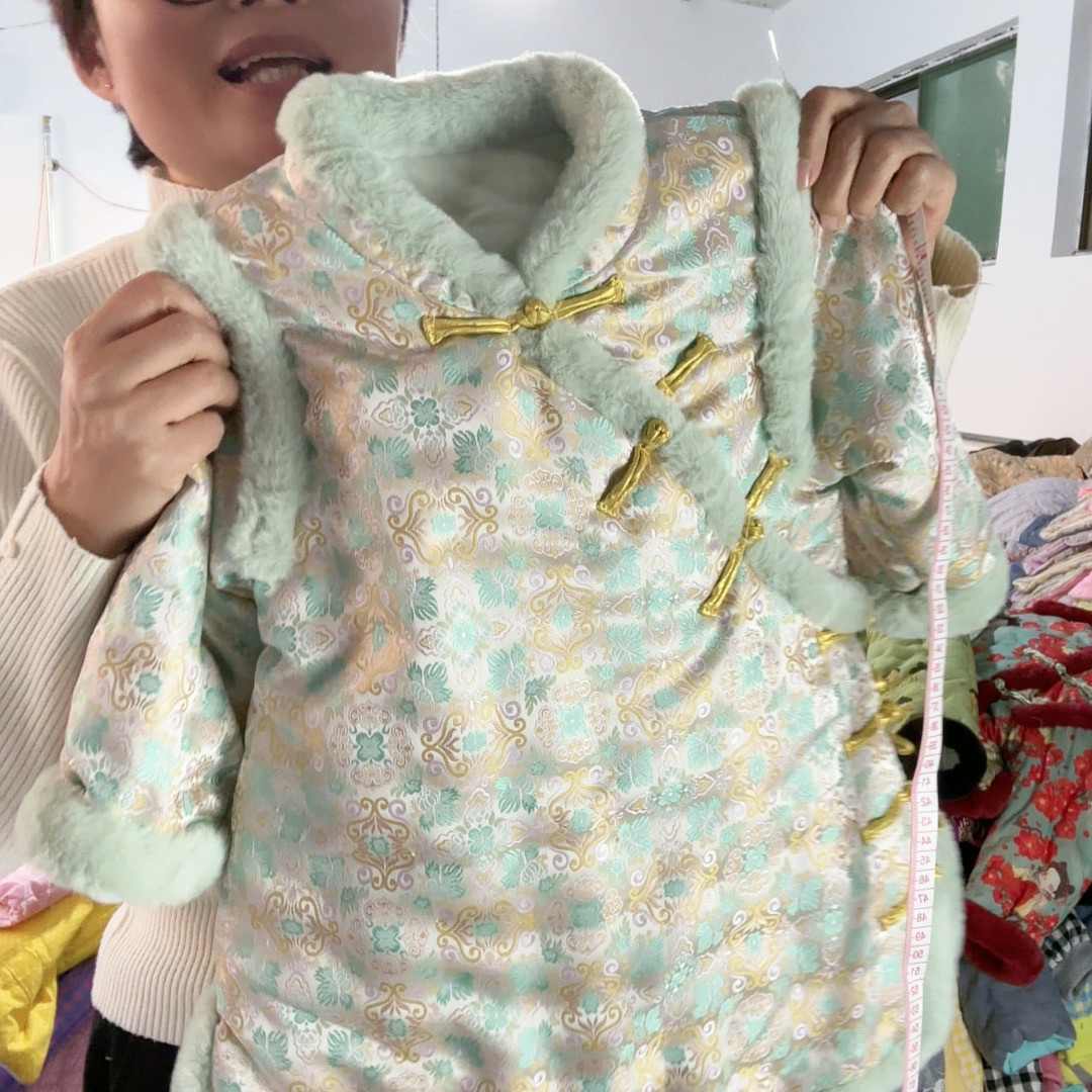 手工棉花旗袍 女童棉衣 冬中大童新年装中小童小孩拜年服加厚新款