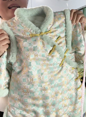 手工棉花旗袍 女童棉衣 冬中大童新年装中小童小孩拜年服加厚新款