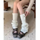 白色堆堆袜子女2025新款 袜套配小皮鞋 开叉中筒袜宽松针织麻花腿套