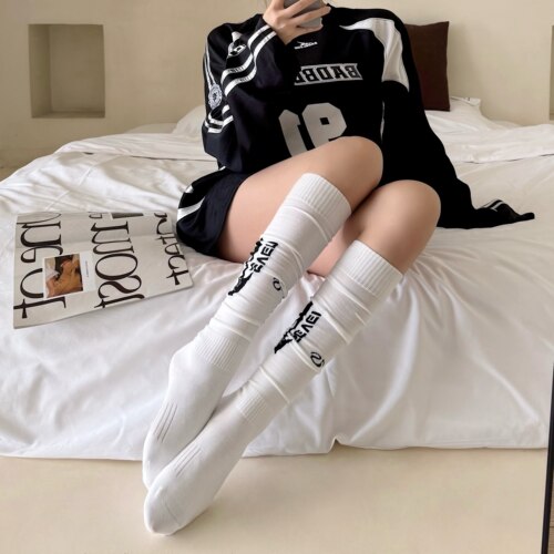 运动风复古小腿袜美式辣妹足球袜