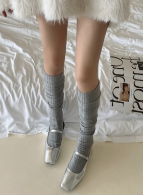 秋季灰色堆堆袜女高筒长袜jk日系小腿袜黑色显瘦中筒过膝袜子棉