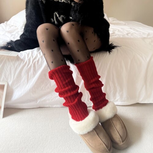 红色本命年袜套女春秋堆堆袜配雪地靴y2k辣妹腿套加厚保暖中筒袜