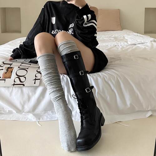 miu系过膝长筒袜女春夏堆堆袜