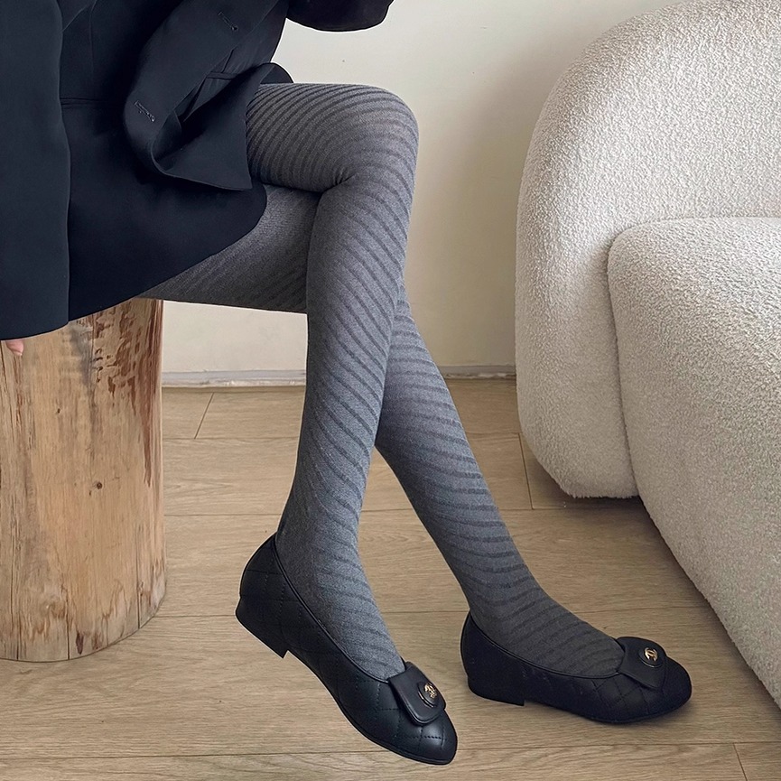 秋冬格雷系深灰色连裤袜女斜条纹微压显瘦外穿打底袜600d保暖裤袜