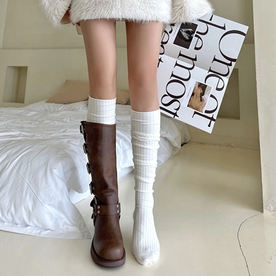 秋冬款长筒袜白色堆堆袜子女搭配小皮鞋新款中筒小腿袜棉jk靴袜