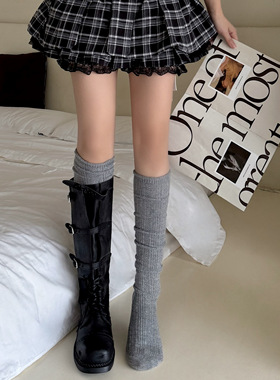 miu系灰色袜子女冬及膝jk小腿袜镂空羊毛针织堆堆袜百搭长筒靴袜