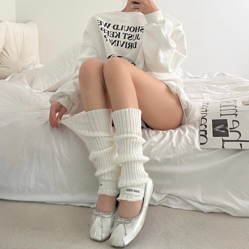 芭蕾风辣妹针织袜套y2k白色袜子女秋季中筒堆堆袜jk小腿袜长筒袜