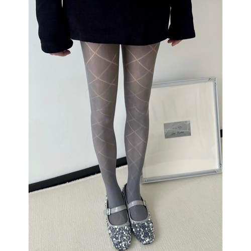 灰色miu系菱格打底袜女丝袜春夏薄款显瘦连裤袜y2k辣妹白色裤袜