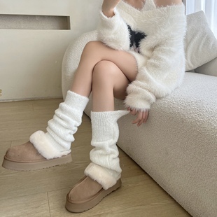 白色宽松袜套女秋冬加厚羊毛腿套y2k辣妹中筒堆堆袜长筒小腿袜JK