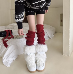 新年红色袜套女秋冬加厚70cm氛围感堆堆袜y2k辣妹腿套配雪地靴袜