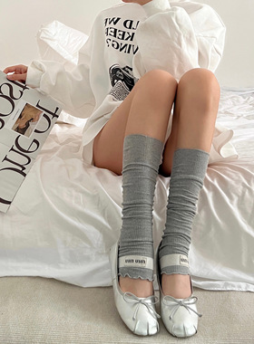 白色显瘦长筒袜堆堆袜女春秋款踩脚芭蕾袜纯棉灰色小腿袜腿套秋季
