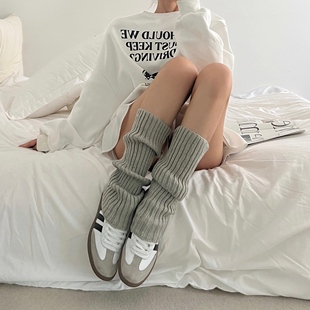 白色辣妹y2k袜套女春季堆堆袜宽松配小皮鞋咖色美拉德腿套长筒袜