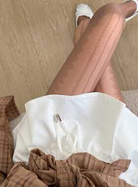 纯欲辣妹白色性感丝袜女春秋薄款复古提花连裤袜Jk性感黑丝打底裤