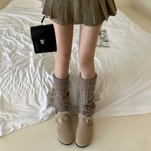 辣妹y2k翻边麻花袜套长筒袜女秋冬羊毛堆堆袜加厚针织保暖小腿袜