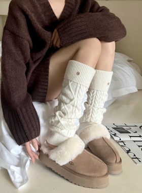 白色袜套女秋款翻边百搭堆堆袜显瘦腿套加厚羊毛袜子黑色长袜