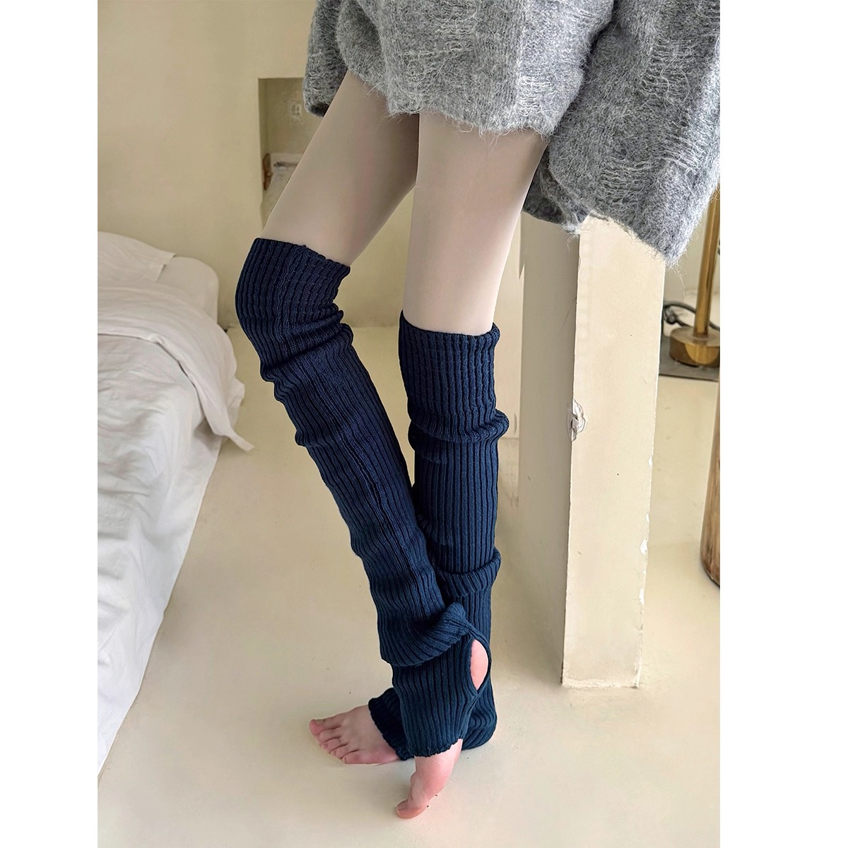 2025新款踩脚袜套加长加厚70cm瑜伽腿套配鲨鱼裤针织堆堆小腿袜
