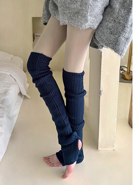 2025新款踩脚袜套加长加厚70cm瑜伽腿套配鲨鱼裤针织堆堆小腿袜