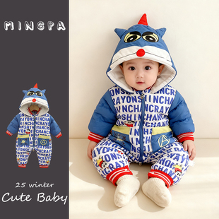 婴童冬装婴儿羽绒服冬季韩版男女宝宝连体衣90白鸭绒加厚保暖爬服