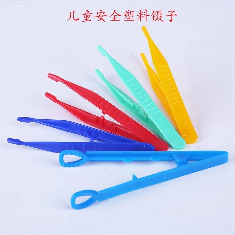 食品级防静电医用塑料镊子儿童手工DIY平头弯头安全拼豆夹子玩具图片