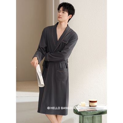 睡袍男士春秋款纯棉长袖男款秋季浴袍睡衣大码秋冬一体式长款浴衣