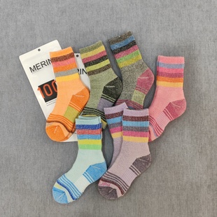 100%美利奴羊毛袜子厚毛巾男女儿童-30℃户外徒步登山滑雪中筒袜