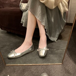 法式气质蝴蝶结单鞋女2025新款春季浅口羊皮真皮超软平底芭蕾舞鞋