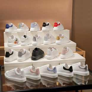 休闲风头层牛皮小白鞋男女情侣厚底增高板鞋学生百搭显瘦休闲鞋