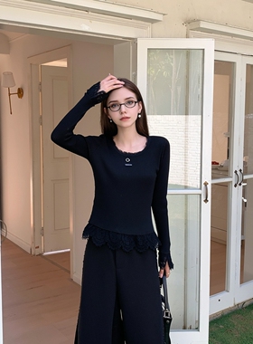 FEIMAO（YIMAO）-早春韩系气质拼接蕾丝甜美百搭套头针织衫YS2-A0