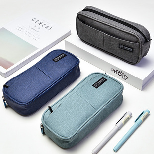 得力笔袋文具盒铅笔盒女韩国创意可爱小清新铅笔袋大容量防亚麻布料笔袋男孩初中生简约文具袋纯色多功能笔袋