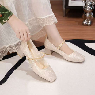 靓典2026年新款法式女粗跟仙女风配裙子鞋温柔气质软皮玛丽珍单鞋