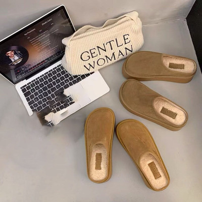 复古松糕底拖鞋包头加绒女鞋