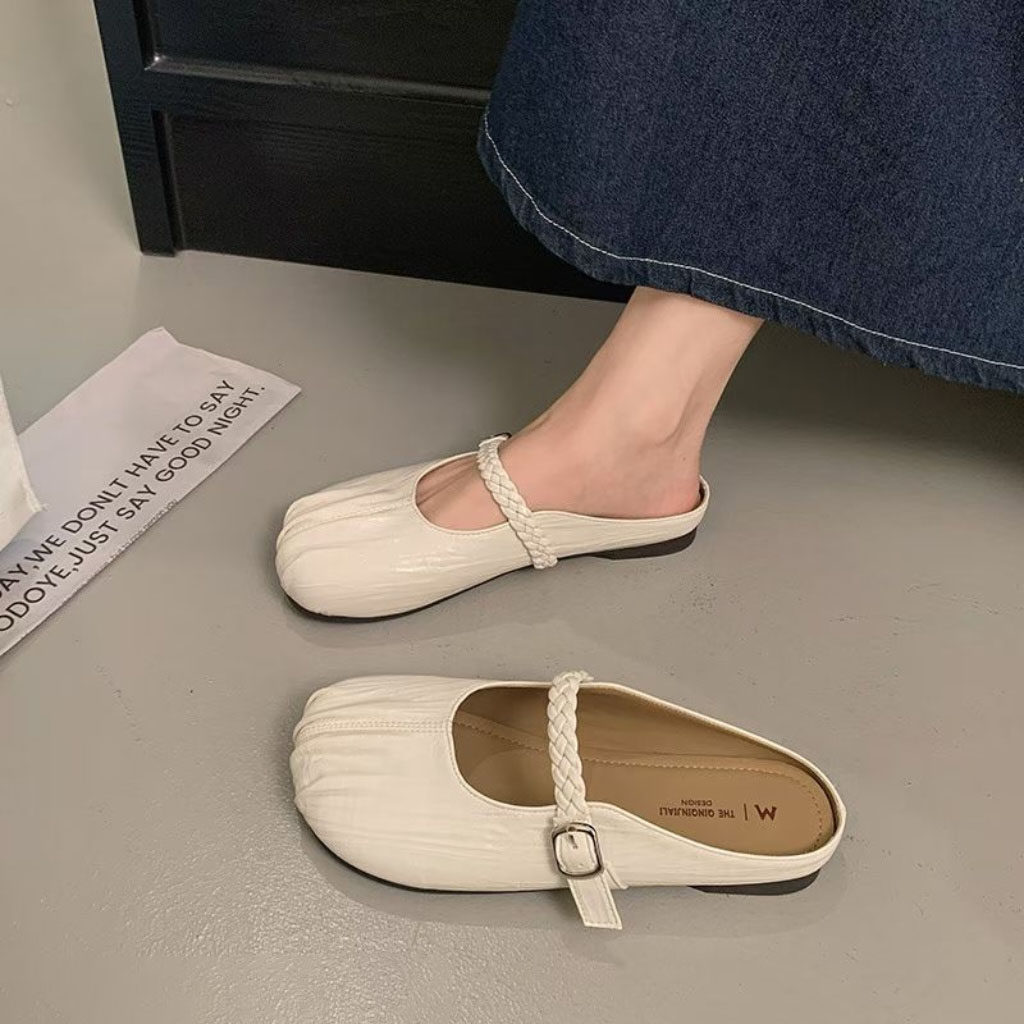 爆款包头半拖鞋女外穿2026新款夏法式褶皱豆豆穆勒鞋平底半拖单鞋,女鞋,浅口单鞋,淘宝优惠券,粉丝福利购,淘宝优惠卷