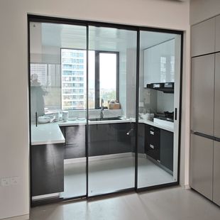 武汉厨房阳台极窄边框推拉门完美系统三联动移门吊滑玻璃门三开门