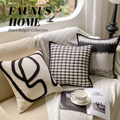 轻奢黑白金抽象线条刺绣抱枕样板间客厅沙发靠垫飘窗居家枕套靠背