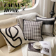 轻奢黑白金抽象线条刺绣抱枕样板间客厅沙发靠垫飘窗居家枕套靠背