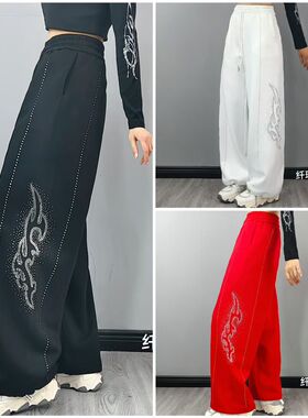 纤瑞雪工厂 【554款烫钻抽绳直筒裤】秋冬加厚不加绒复合棉直筒裤