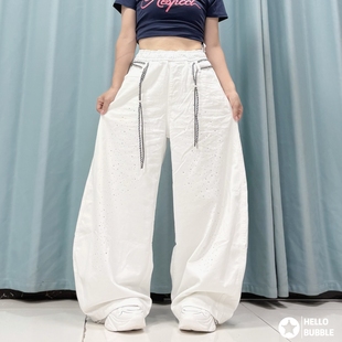 秋冬新款曳步舞亮晶晶棉宽松时尚长牛仔棉裤烫钻街舞爵士男女同款