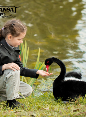 hansa黑天鹅玩偶进口正版仿真动物公仔黑色翅膀男女潮流玩具礼物