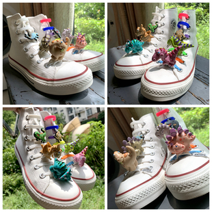 鞋带扣板鞋小白鞋卡通鞋带扣洞洞鞋鞋花恐龙3D芝麻街 恐龙