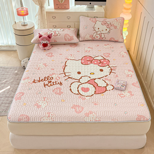 Hello冰丝乳胶凉席床笠款三件套夏天可水洗儿童空调软席子可折叠