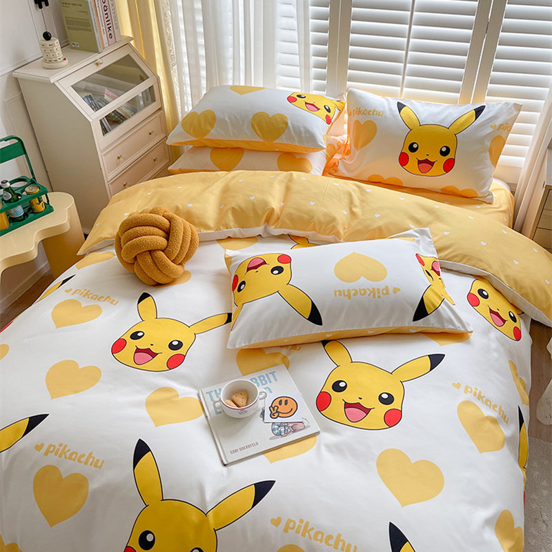 宝可梦床上四件套全棉纯棉皮卡丘儿童床品床单被套床笠宿舍三件套,床上用品,床品套件/四件套/多件套,淘宝优惠券,粉丝福利购,淘宝优惠卷