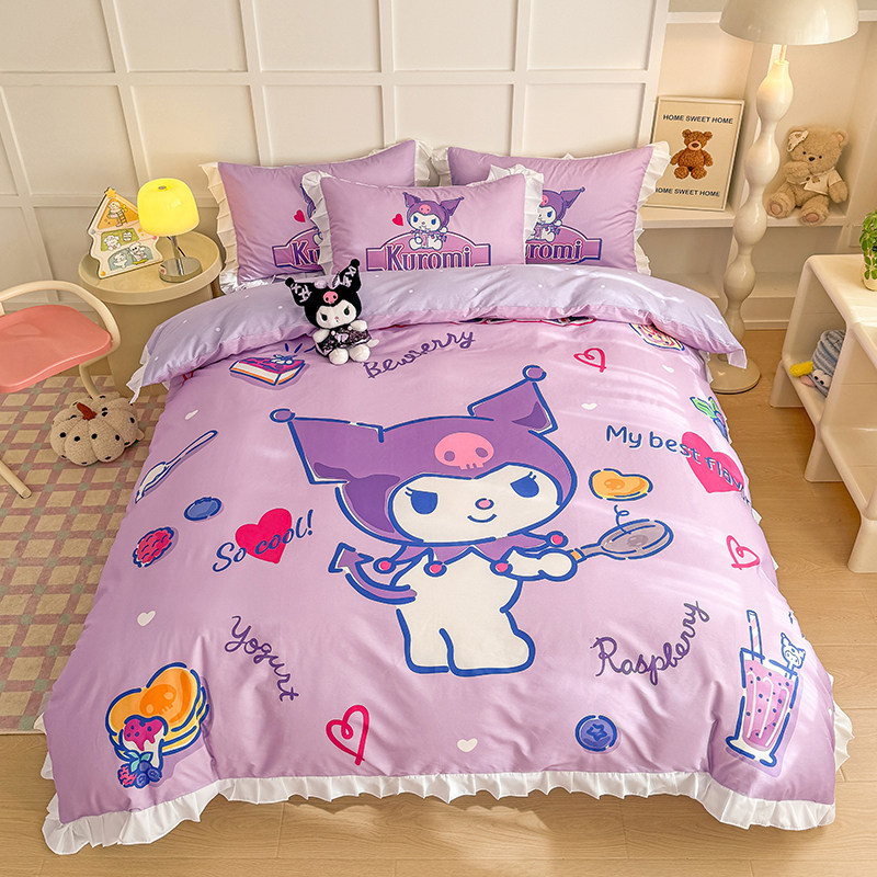 公主风库洛米纯棉床裙四件套全棉花边儿童宿舍床单被套卡通三件套