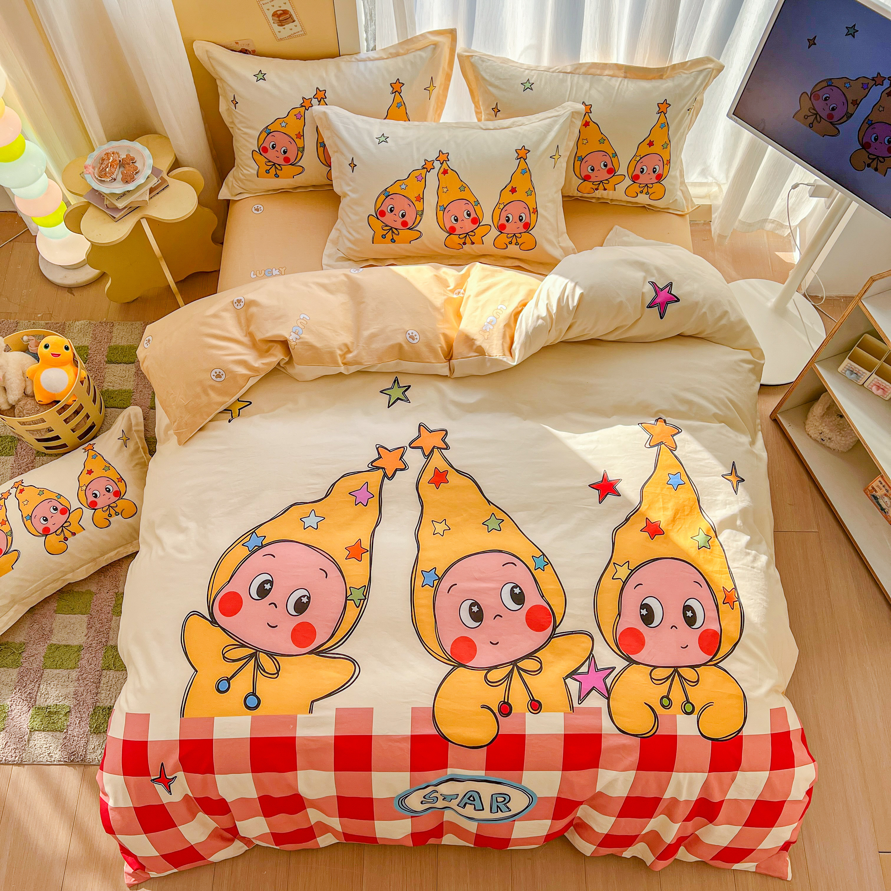 小星星60支全棉床单单件纯棉卡通儿童被单三件套中学生宿舍女孩