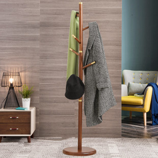 新中式实木衣帽架落地卧室挂衣架黄铜轻奢北欧简约创意家用衣服架