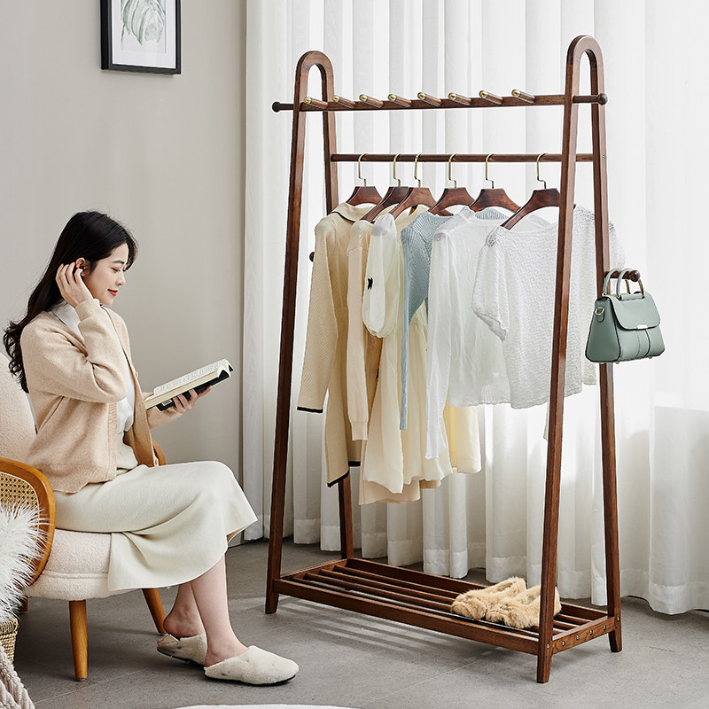 实木衣帽架卧室落地挂衣架多功能简约现代立式家用开放式收纳架子