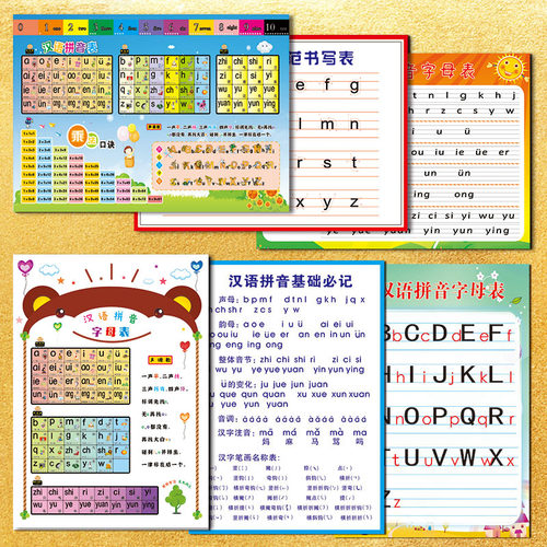 SCM汉语拼音字母表幼儿早教汉拼知识宣传画声调歌挂图文化墙贴纸
