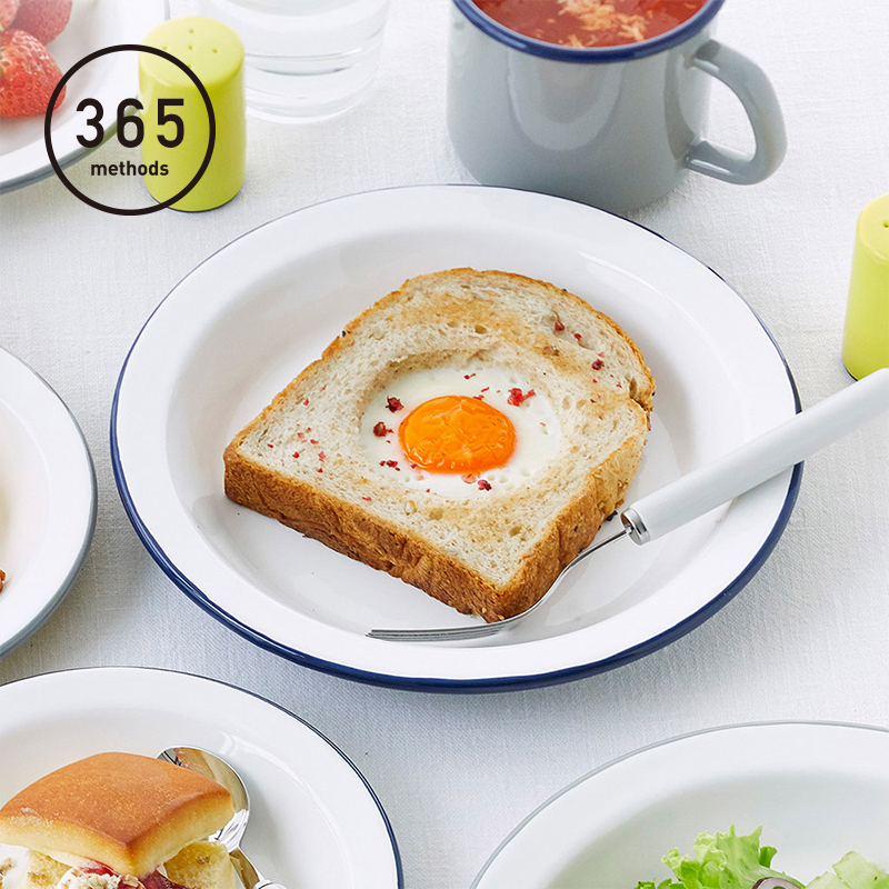 日本圆形复古早餐点心牛排珐琅