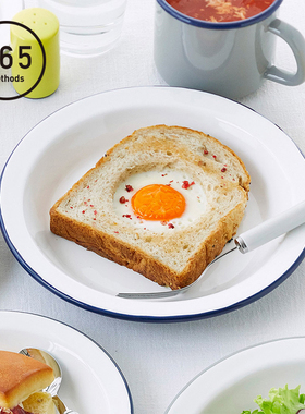 日本365methods圆形珐琅餐盘复古搪瓷早餐圆盘点心水果碟牛排盘子